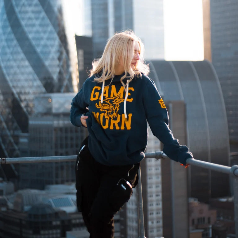 GAME-WORN® Super Heavyweight Pullover Hooded Sweatshirt - Vintage Navy/Gold