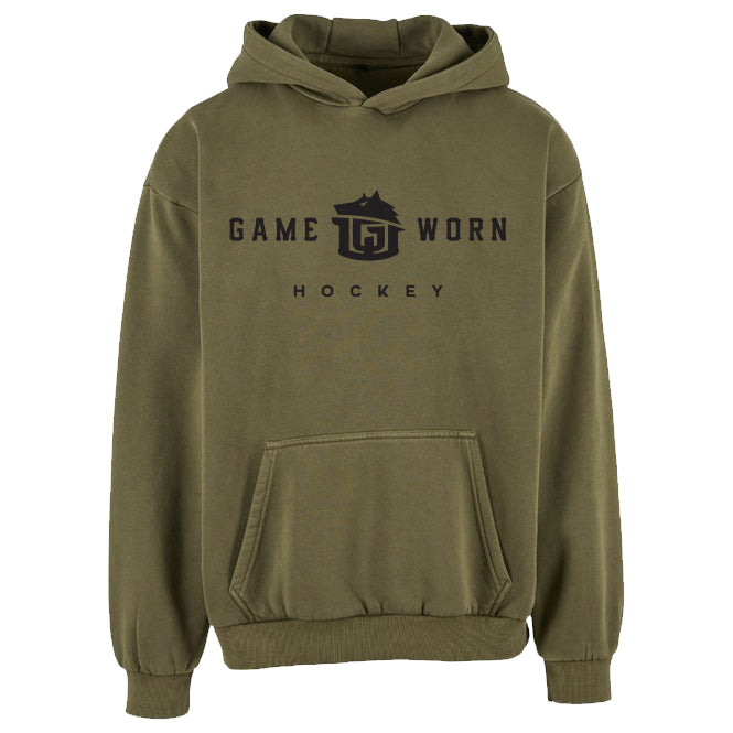 GAME-WORN® Hockey Age Washed Sideline Hoodie - Fatigue Khaki and Black