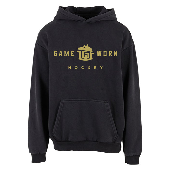 GAME-WORN® Hockey Age Washed Sideline Hoodie - Charred Black and Gold