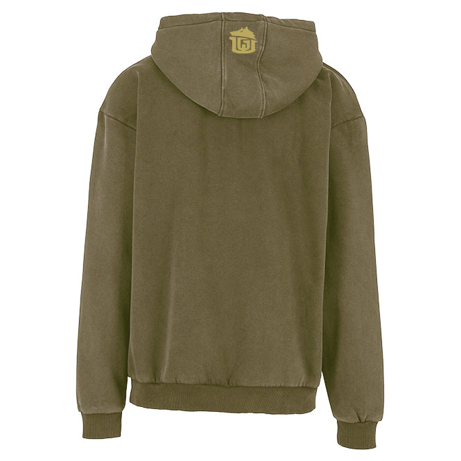 GAME-WORN® Hockey Age Washed Sideline Hoodie - Fatigue Khaki and Gold