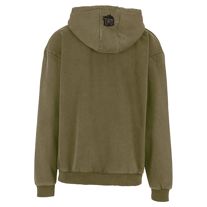 GAME-WORN® Hockey Age Washed Sideline Hoodie - Fatigue Khaki and Black