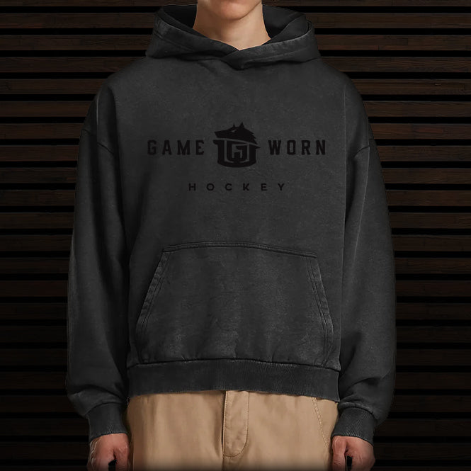 GAME-WORN® Hockey Age Washed Sideline Hoodie - Charred Black and Black