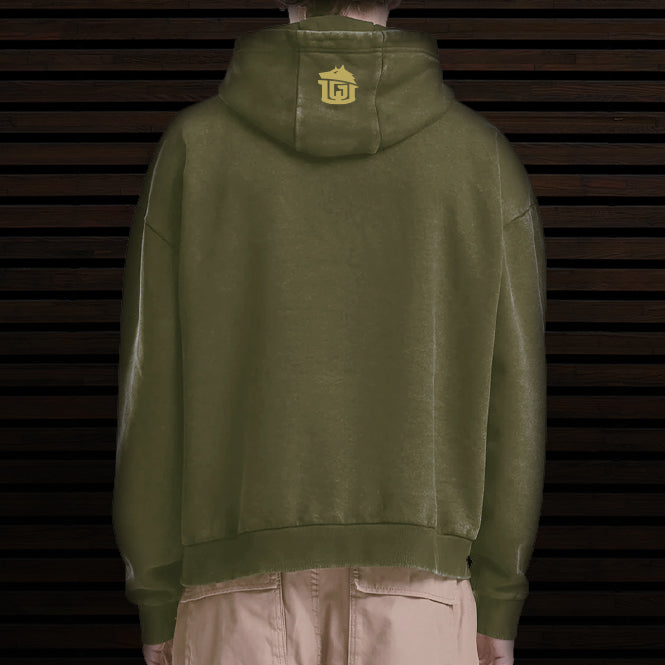 GAME-WORN® Hockey Age Washed Sideline Hoodie - Fatigue Khaki and Gold