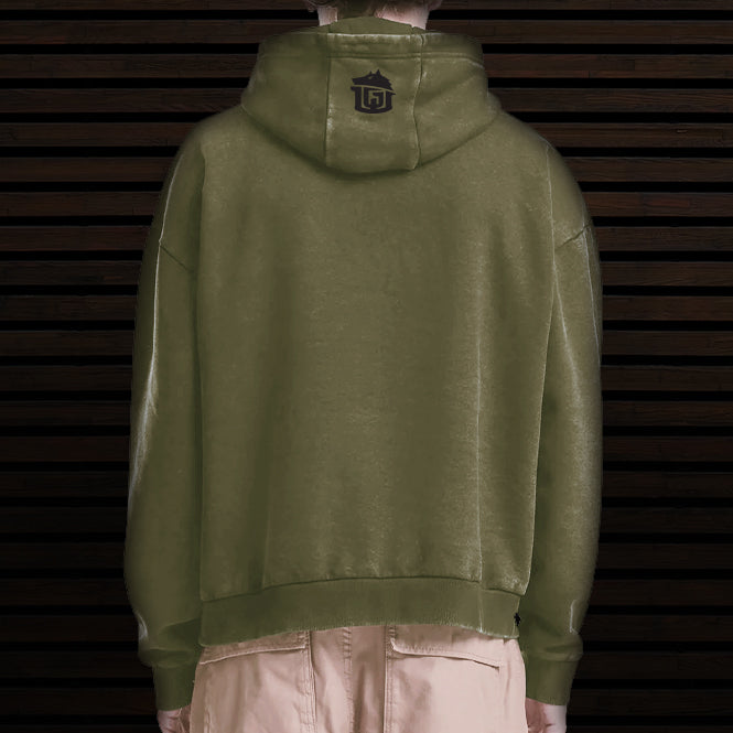 GAME-WORN® Hockey Age Washed Sideline Hoodie - Fatigue Khaki and Black