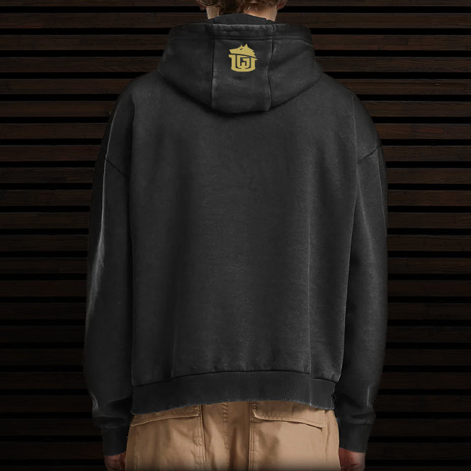 GAME-WORN® Hockey Age Washed Sideline Hoodie - Charred Black and Gold
