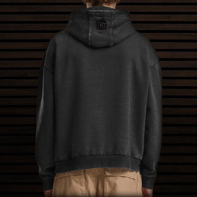 GAME-WORN® Hockey Age Washed Sideline Hoodie - Charred Black and Black