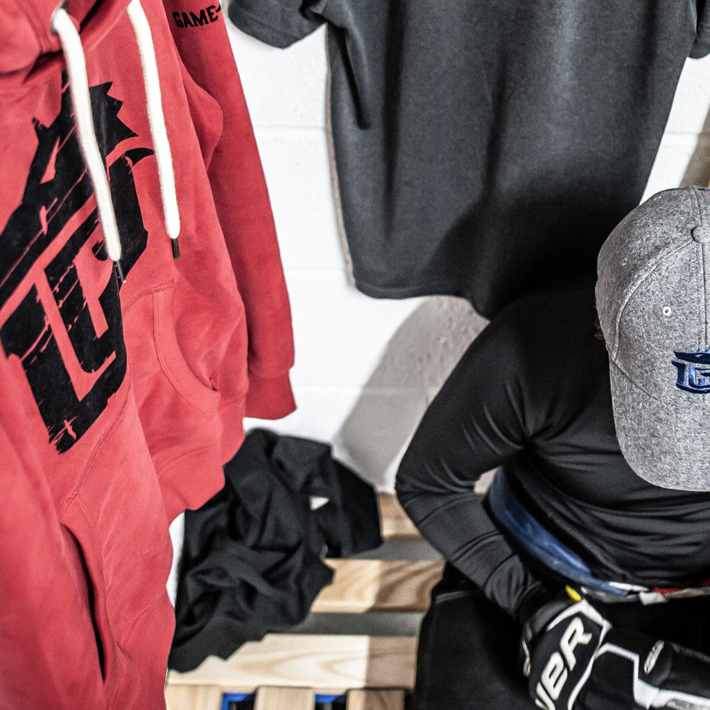 GAME-WORN® Super Heavyweight Pullover Hooded Sweatshirt - Vintage Red with Black