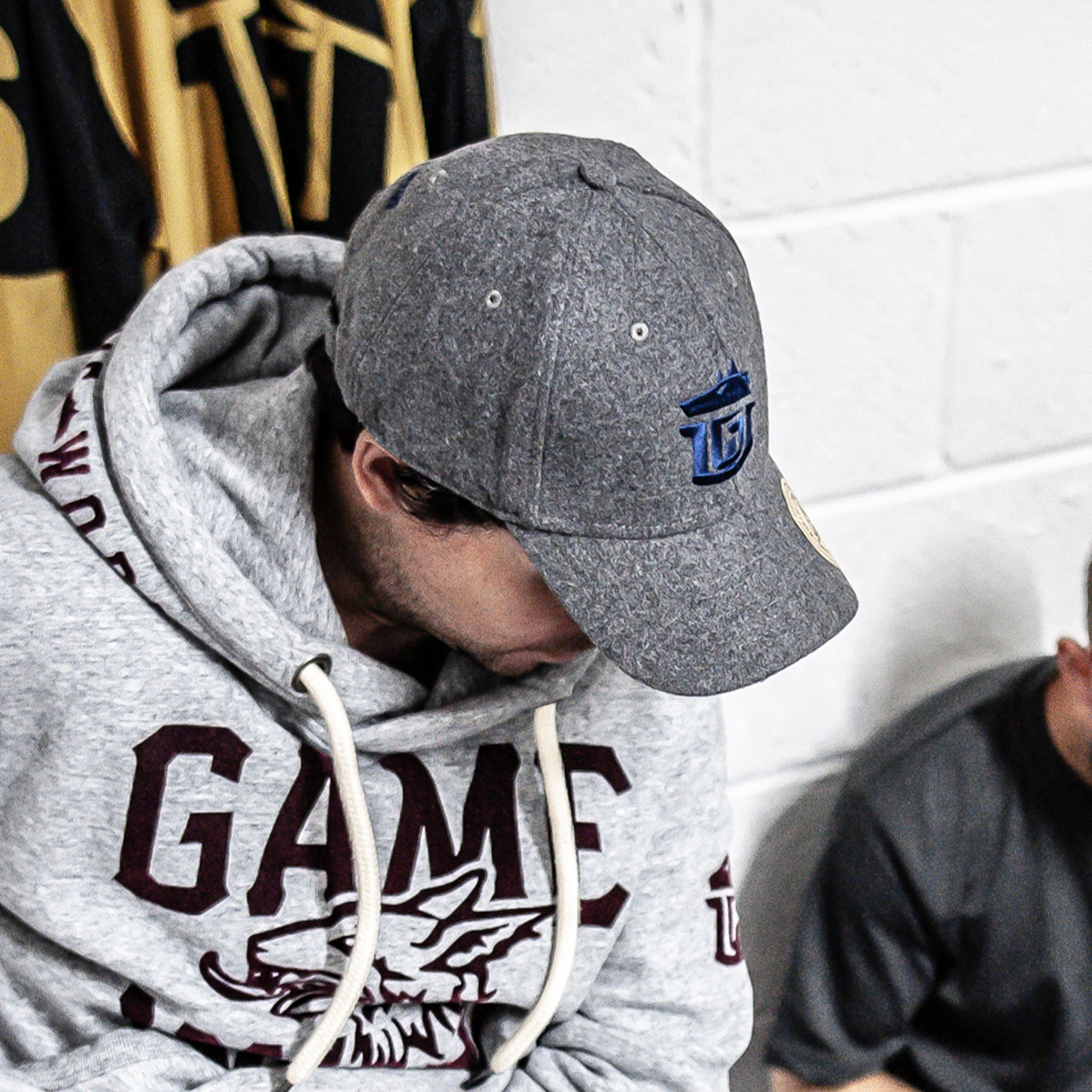 GAME-WORN® Melton Wool Ice Hockey Cap Heritage Grey with Blue