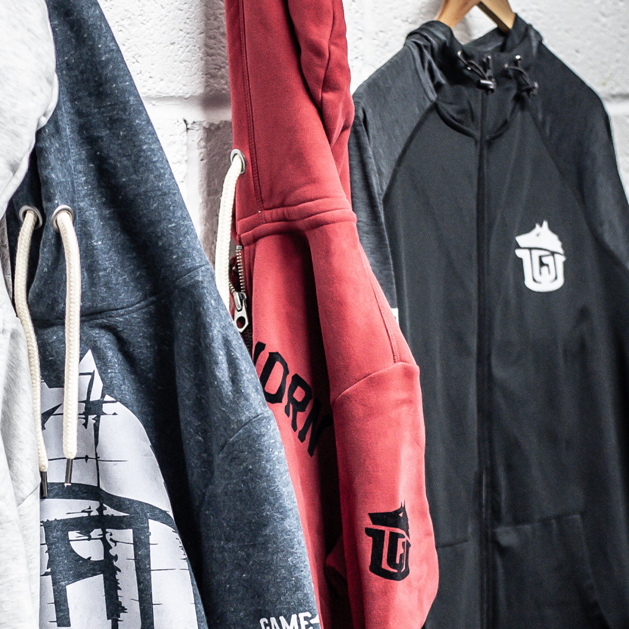 GAME-WORN® Super Heavyweight Zip through Hooded Sweatshirt - Vintage Red with Black