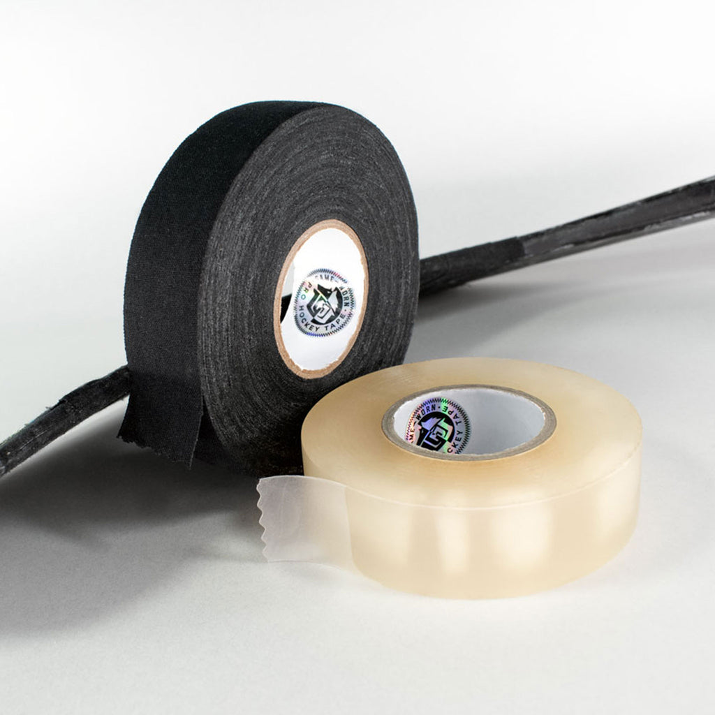 GAME-WORN® Ice Hockey Tape Bundle - one Black and Clear roll
