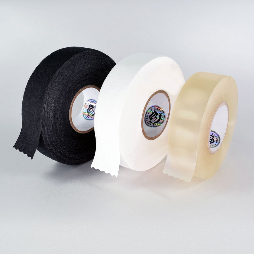 GAME-WORN® Ice Hockey Tape Bundle - one Black, White and Clear roll