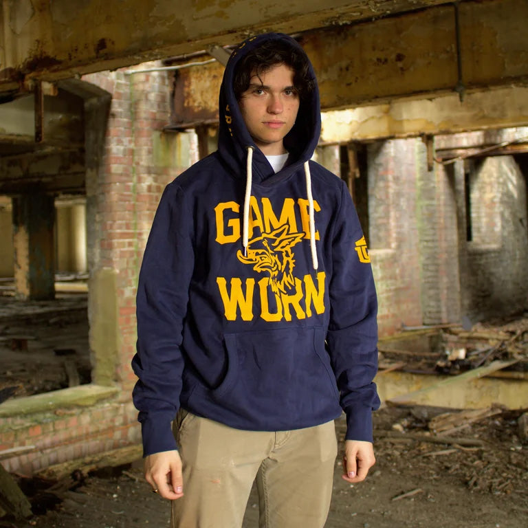 GAME-WORN® Super Heavyweight Pullover Hooded Sweatshirt - Vintage Navy/Gold