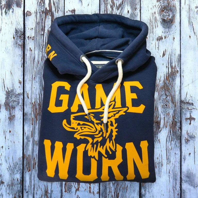 GAME-WORN® Super Heavyweight Pullover Hooded Sweatshirt - Vintage Navy/Gold