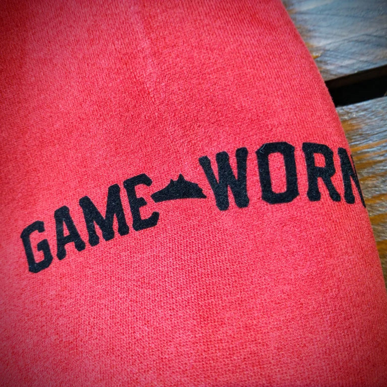 GAME-WORN® Super Heavyweight Pullover Hooded Sweatshirt - Vintage Red with Black