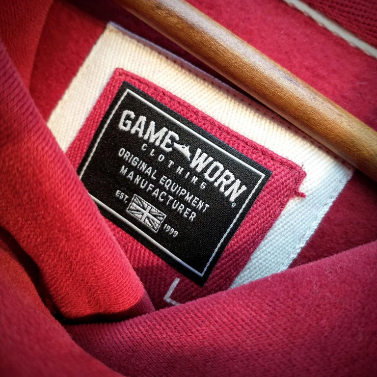 GAME-WORN® Super Heavyweight Pullover Hooded Sweatshirt - Vintage Red with Black