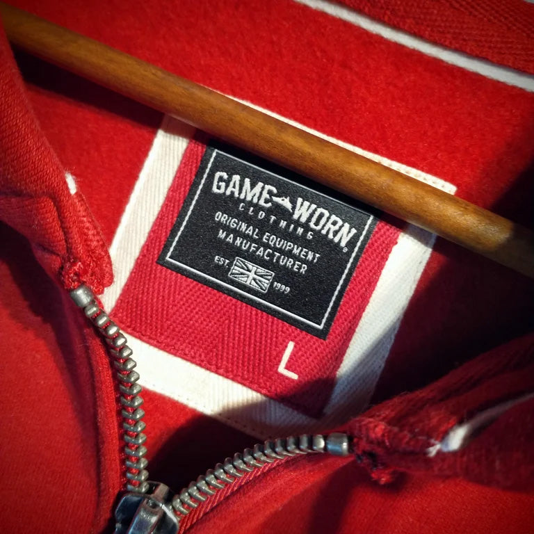 GAME-WORN® Super Heavyweight Zip through Hooded Sweatshirt - Vintage Red with Black