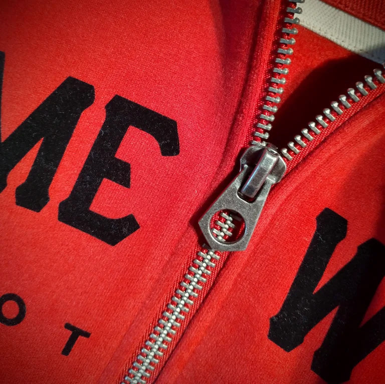 GAME-WORN® Super Heavyweight Zip through Hooded Sweatshirt - Vintage Red with Black