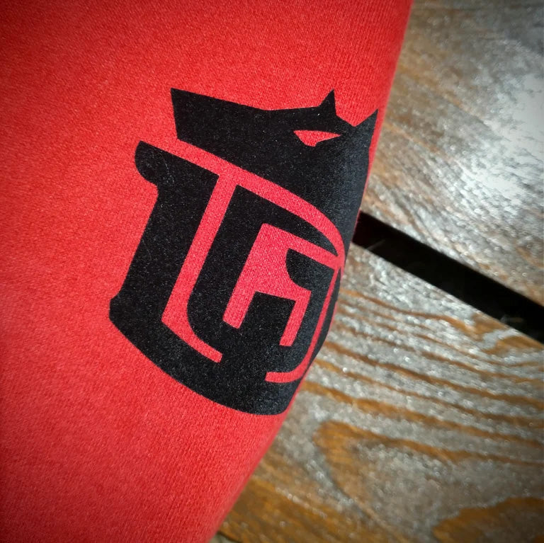 GAME-WORN® Super Heavyweight Zip through Hooded Sweatshirt - Vintage Red with Black