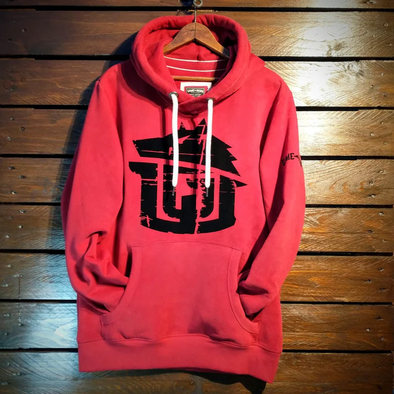 GAME-WORN® Super Heavyweight Pullover Hooded Sweatshirt - Vintage Red with Black